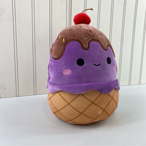 Squishmallow 10” Plush Scented Ice Cream Cone Toy with Chocolate Cherry Topping - Picture 3 of 12